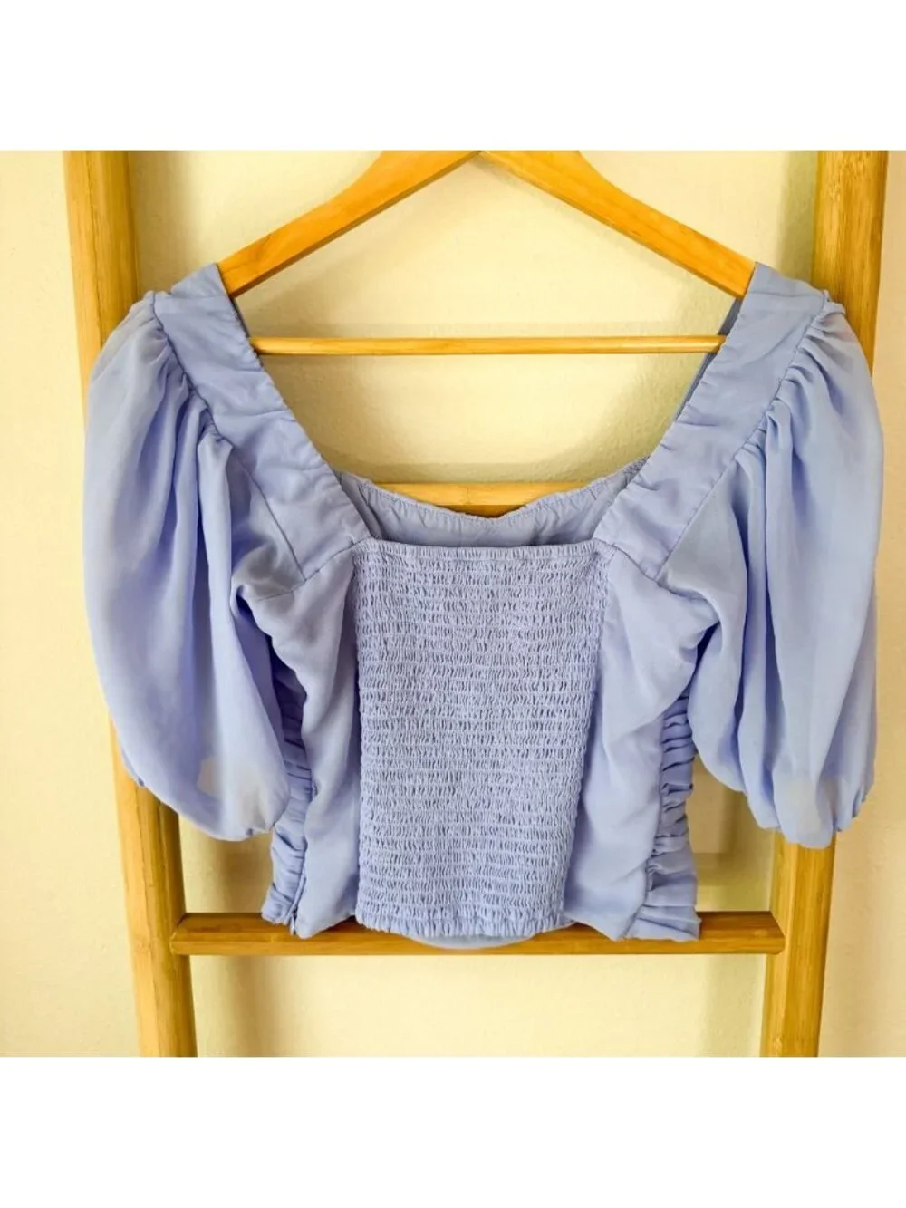 NWOT Abercrombie & Fitch Lilac Purple Ruched Corset Puff Sleeve Crop Top Small
